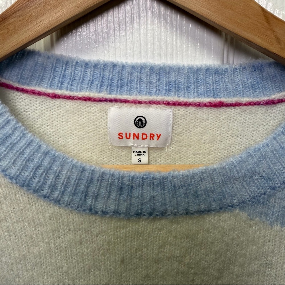 Sundry Striped Oversized Sweater. Small. Pink, Orange and White, Crew Neck - Picture 6 of 9